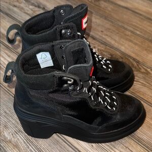 Hunter Women's Black Ankle Boots waterproof NEW 7 chunky heel platform leather